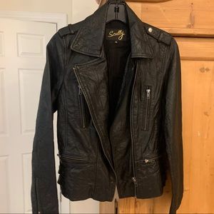 Black leather motorcycle jacket